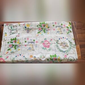Pair Of VINTAGE Floral Cross-Stitch "LOOK" Printed Cotton Pillow Cases